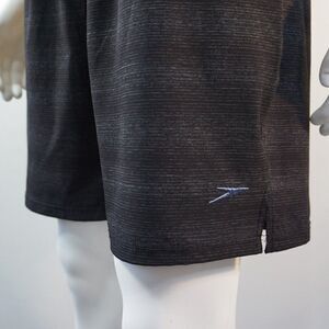Speedo Mens Swim Shorts Sz Medium Black Stripes Polyester Spandex Lined